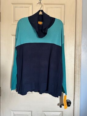 NWT Ruby Rd. blue color block turtleneck sweater size 2X